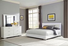 Felix Queen Bedroom Set with LED Light Headboard Glossy White - Queen Bed and Dresser, Mirror
